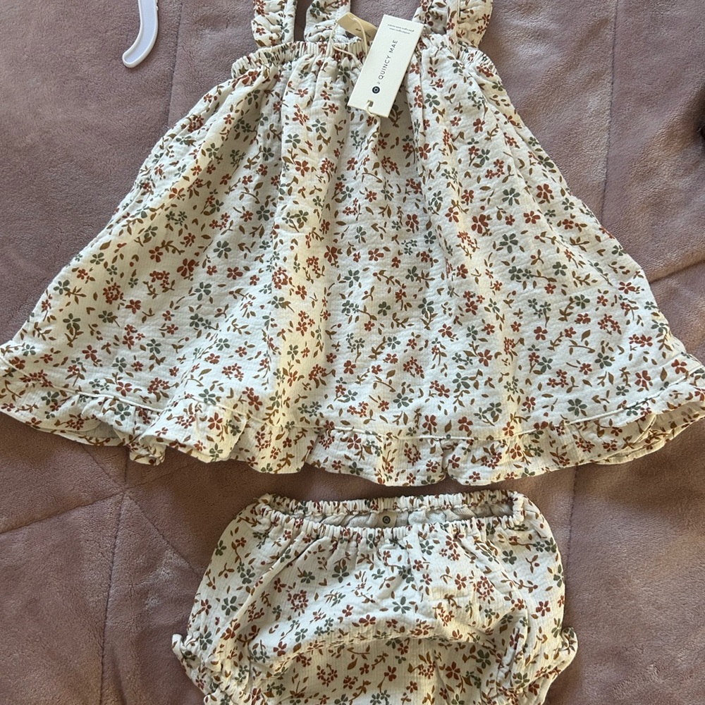 Quincy Mae Cream and Brown Floral Kids Set